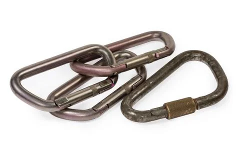 Several oval non-locking? and one triangular locking carabiners 写真素材