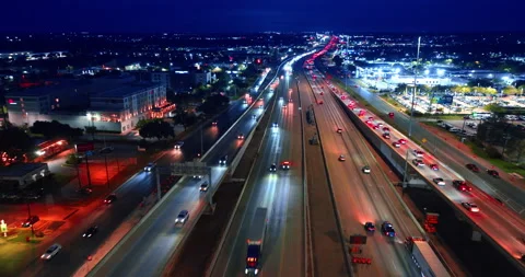 Several parallel highways with hectic traffic of cars. Stock Footage 323009536