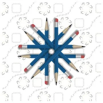 Several pencils folded into a figure on a background with thin colored lines. 스톡 일러스트