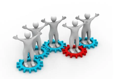 Several people inside gears. teamwork and synergy. Stock Illustration