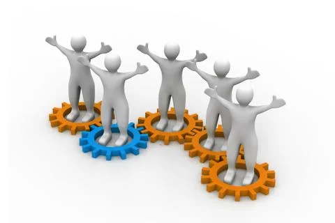 Several people inside gears. teamwork and synergy. Stock Illustration