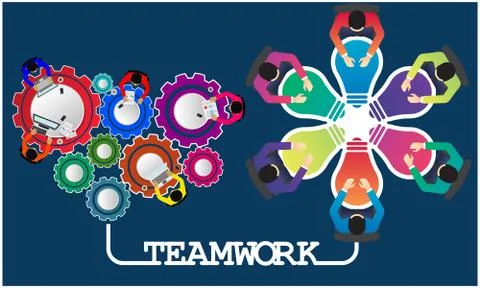 Several people sitting in teamwork to solve a problem Stock Illustration