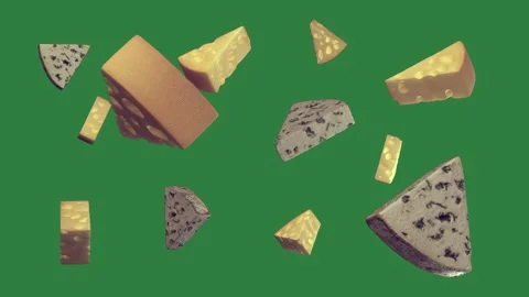 Several pieces of cheese on a green background and screen green screen Vídeo Stock 335129797