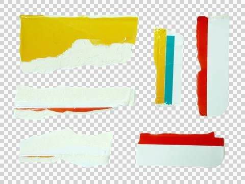 Several pieces of multi-colored torn-edge paper isolated on transparent backg Stock Photos