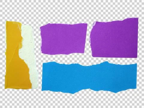 Several pieces of multi-colored torn-edge paper isolated on transparent backg Stock Photos