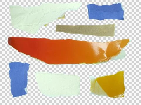 Several pieces of multi-colored torn-edge paper isolated on transparent backg Stock Photos