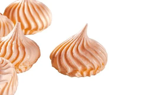 Several pieces of pink marshmallows, isolate on a white background,close up Stock Photos