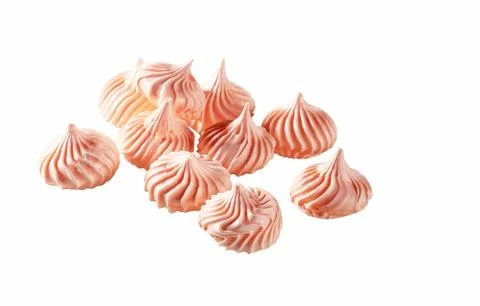 Several pieces of pink marshmallows, isolate on a white background Stock Photos