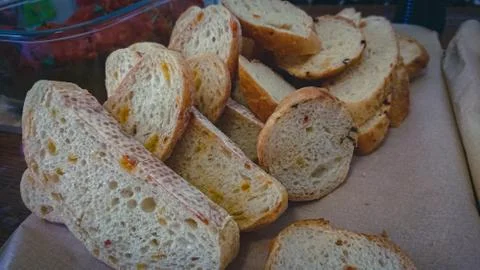 Several pieces of sliced bread are stacked on top of each other Stock Photos