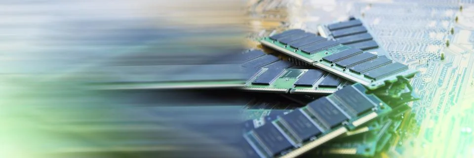 Several pieces of strips of memory modules. Ddr and sdram storage. Computer t 스톡 사진