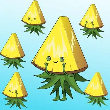Several pieces of triangular cut pineapple with face and cute smile character Stock Illustration