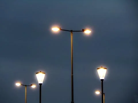 Several pillars of light in the evening Stock Photos