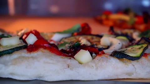 Several pizzas with different fillings are cooked in the oven. close-up Stock Footage 140854850