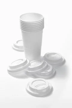Several plastic coffee cups, stacked Stock Photos