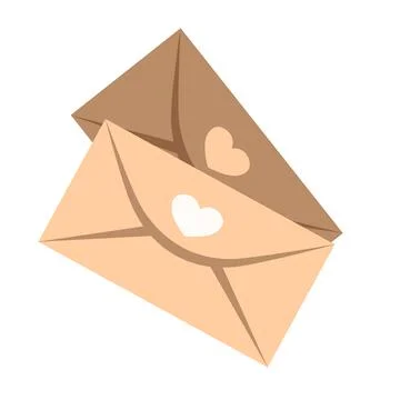 Several postal envelopes decorated with a heart. Stack of letters in a flat Stock Illustration