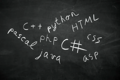 Several programming languages ??names written in on the blackboard 写真素材