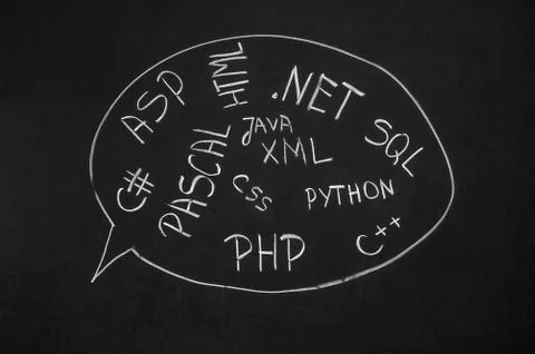 Several programming languages names written in on the blackboard 写真素材