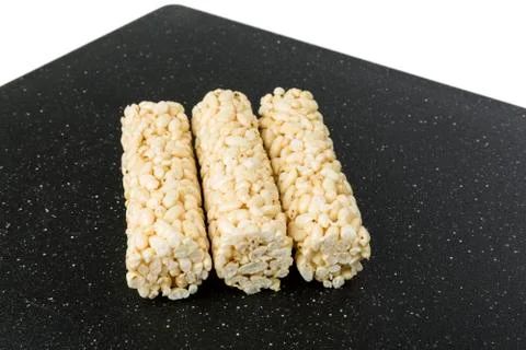 Several puffed plain round rolled rice snacks Foto stock