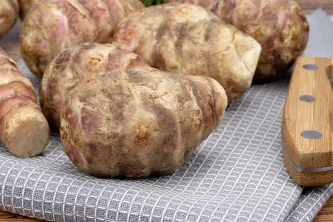 Several raw Jerusalem artichokes Stock Photos