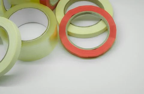 Several rollers of adhesive tape for different purposes. Paint and duct tape Stock Photos