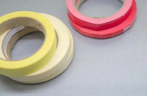 Several rollers of adhesive tape for different purposes. Paint and duct tape Stock Photos