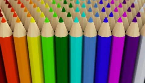Several rows of colored pencils isolated on white background Stock Illustration