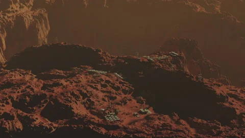 Several Science Base modules among the Martian landscape Stock-Footage 235136118