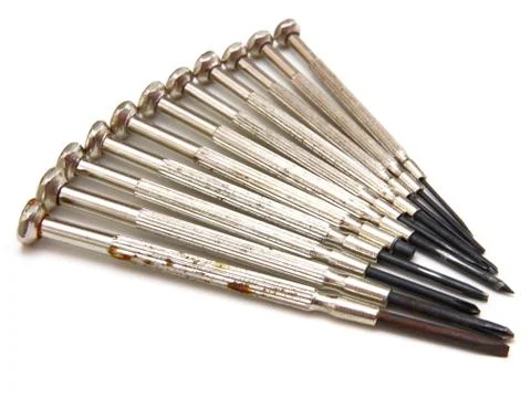 Several screwdrivers on the white background Stock Photos