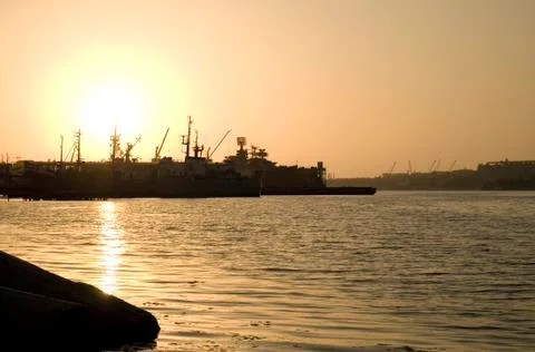 Several ships at sunset Stock Photos