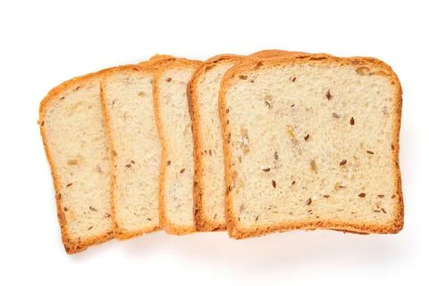 Several slices toast bread with pumpkin, poppy, flax, sunflower, sesame and m Stock Photos