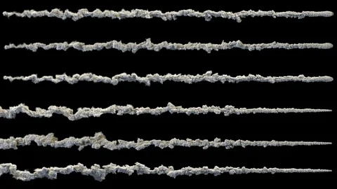 Several smoke meteors or asteroids, trails of smoke, with alpha mask Stock Footage 81973223