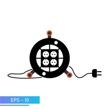 Several sockets for electrical appliances with a cable on a portable convenient Stock Illustration