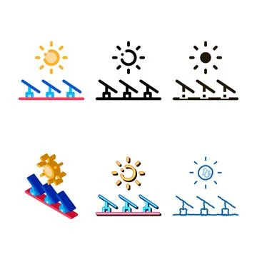 Several solar panels icon set vector outline Stock Illustration