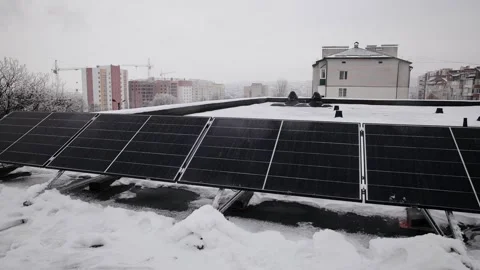 Several solar panels were installed on the roof of the building during the Stock Footage 259208154