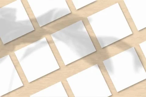 Several square sheets of white textured paper against a yellow wall backgroun Stock Illustration