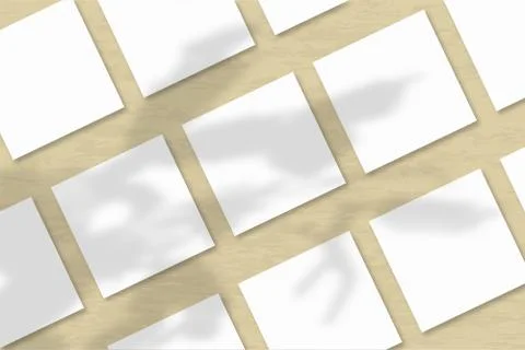 Several square sheets of white textured paper against a yellow wall backgroun Stock Illustration