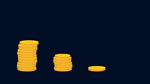Several stack of gold coins  with different heights grow. Alpha matte. Can be Stock Footage 110816751
