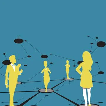 Several Team Members Standing Separate Thinking And Connected With Lines On Stock Illustration