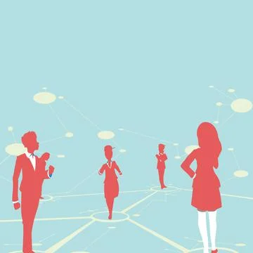 Several Team Members Standing Separate Thinking And Connected With Lines On Stock Illustration