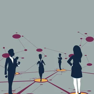Several Team Members Standing Separate Thinking And Connected With Lines On 스톡 일러스트