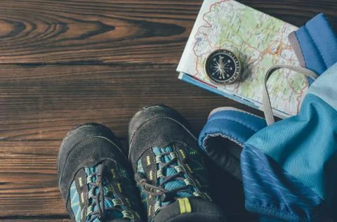 Several things for a mountain hike 스톡 사진
