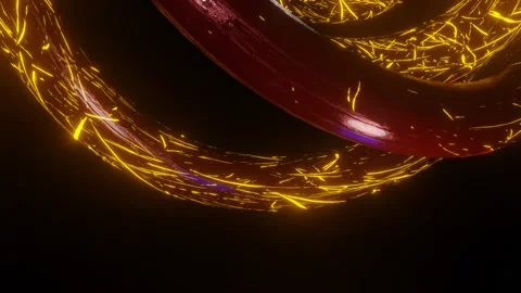 Several three-dimensional rotating rings with a luminous texture on a black back Stock Footage 152910650