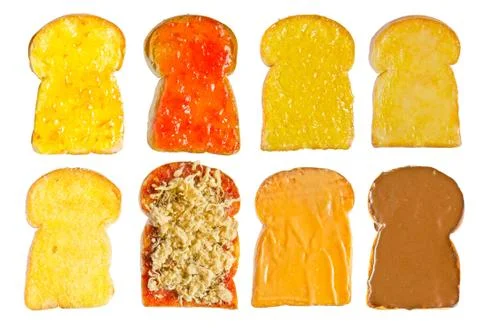 Several  toast with various topping Photos