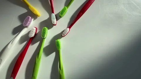 Several toothbrushes. Stock Footage 269960602