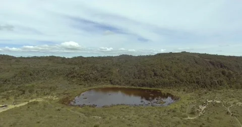 Several tourists Walking Around the Small Lagoon in the Paramo Stock Footage 140947172