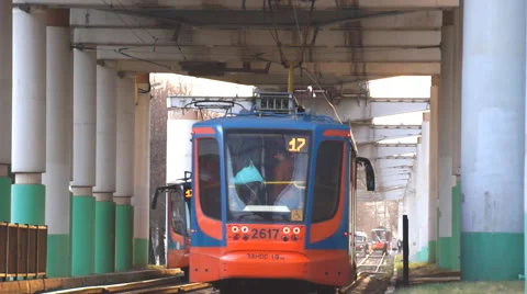 Several trams on tracks Stock Footage 68742793