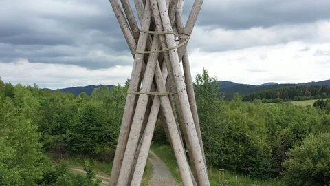 Several tree trunks form a triangle. They serve as a reminder of the storm Ky Video stock 112826611