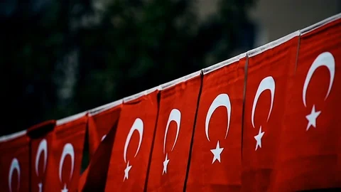 Several Turkey flags are seen during the country's national day Stock-Footage 92312529