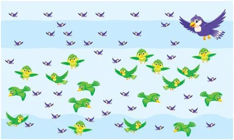 Several type of bird flying in the sky Stock Illustration
