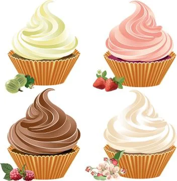Several types cakes with creams Stock Illustration